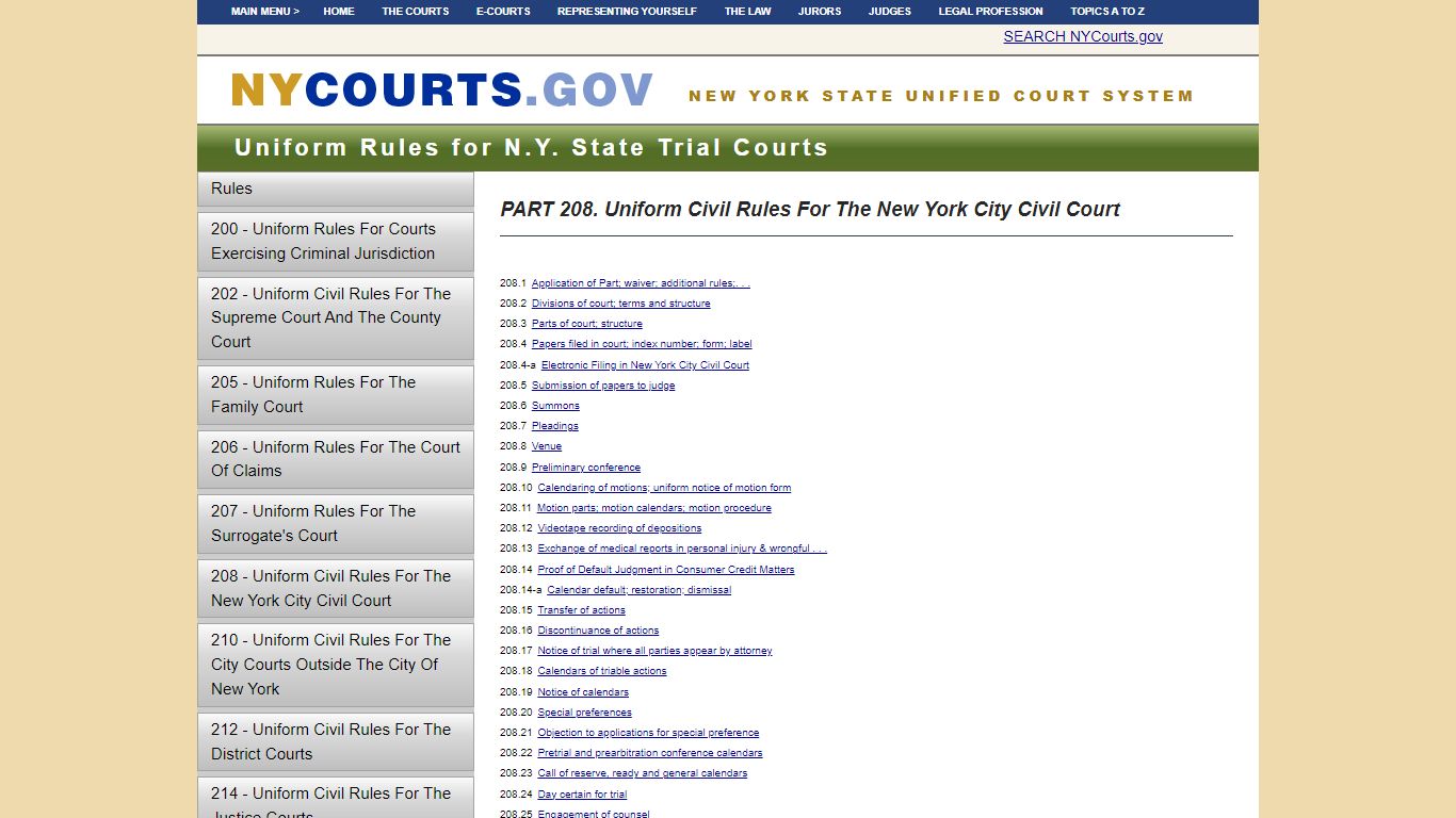 PART 208. Uniform Civil Rules For The New York City Civil Court