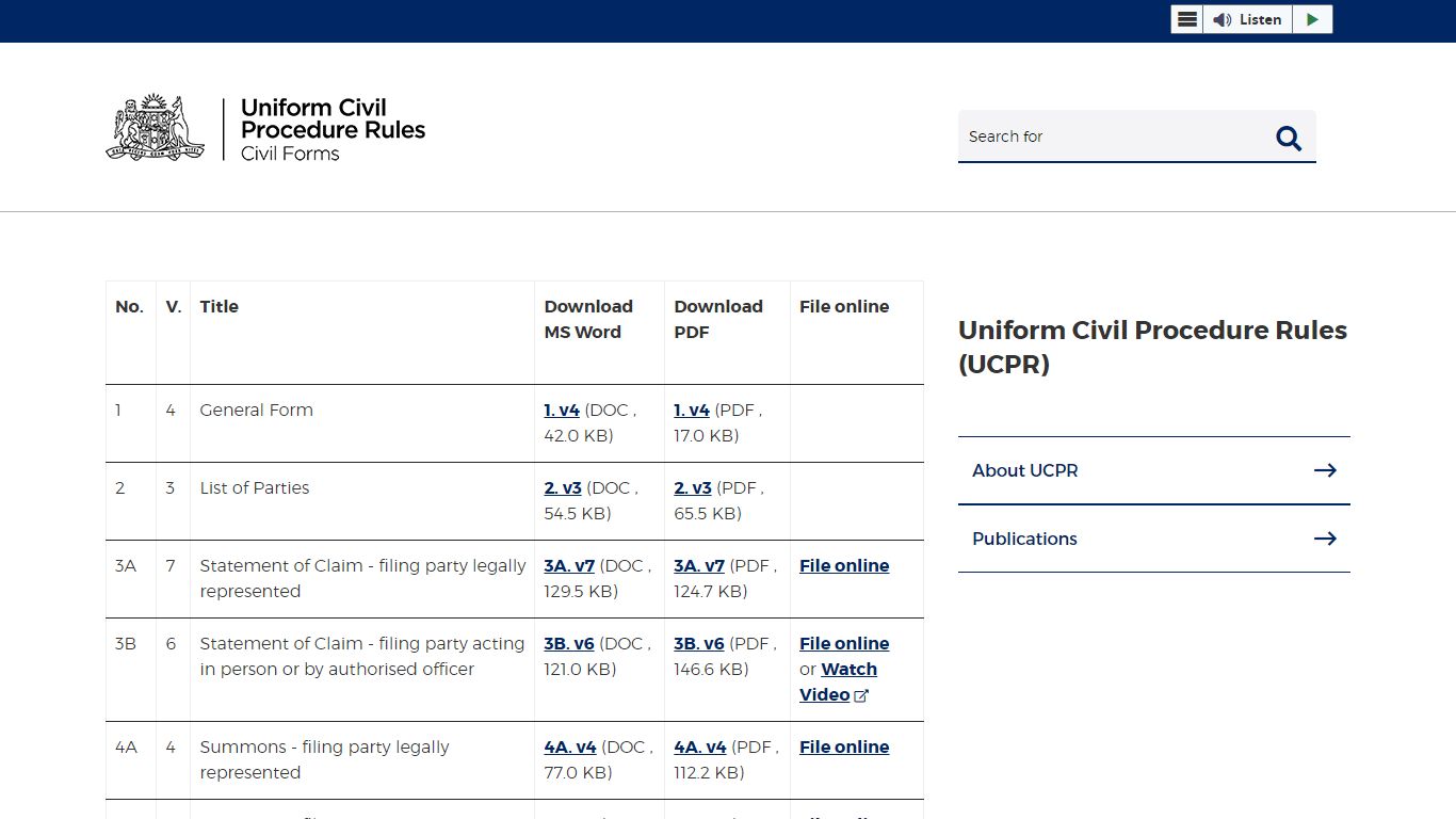 Uniform Civil Procedure Rules (UCPR) forms